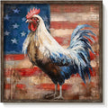 Rooster Wooden Wall Art Decor: Farm Animal Picture Country Cock Flag Framed Artwork Farmhouse Chicken Painting is the Perfect Combination of Energy Nature for the Kitchen Country House Bedroom 12"x12"