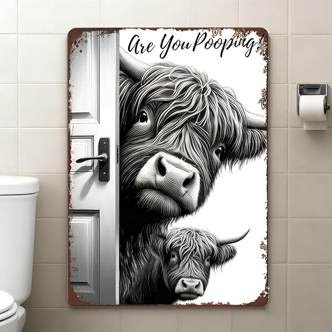 8x12 Inch Retro Cow Metal Fun Logo with the Words' Are You Pooping?',Fun Bathroom Sign, Unique Western Interior Decor, Especially Suitable for Cow Lovers and Quirky Enthusiasts