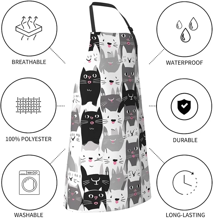 Shark Jumping Home Aprons 2 Pockets 33"×28" for Men Women, Ocean Sea Waterproof Kitchen Cooking Bib
