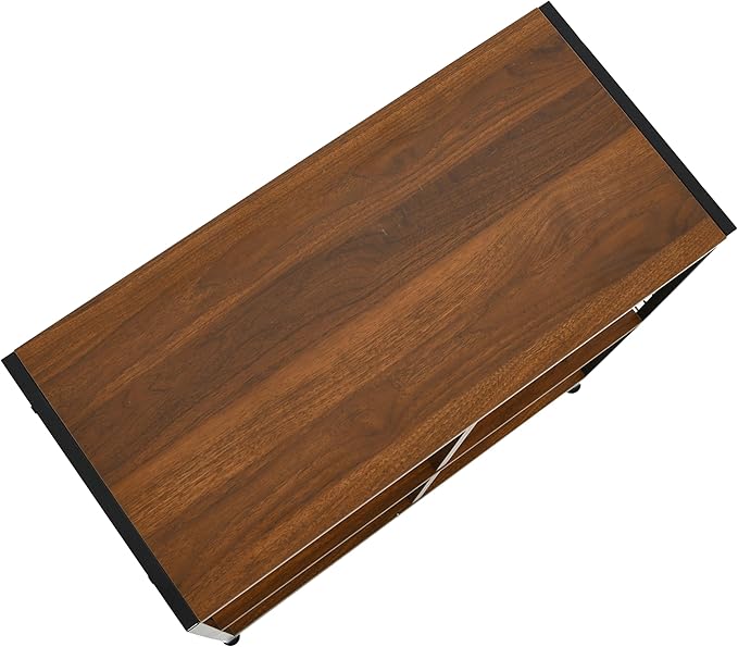 Household Essentials Trellis Open Storage Bookshelf with 4 Cube Compartments Mid Century Walnut Wood Grain and Black Metal
