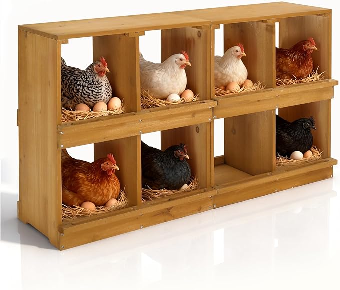 VINGLI Chicken Nesting Boxes, Wooden Nesting Boxes for Chickens, Egg Nesting Box for Hens, Chicken Coop Laying Boxes (8 Compartments)