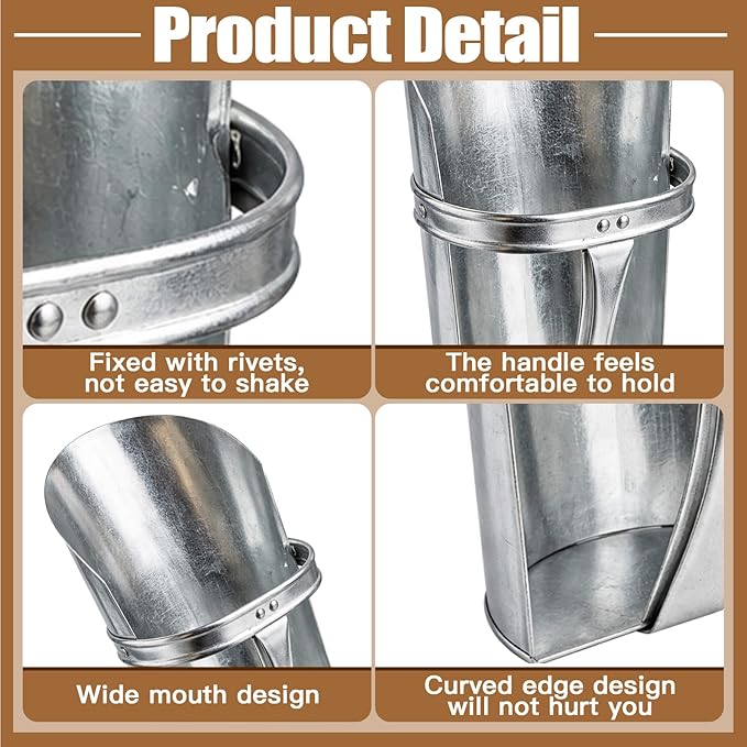 Domensi 2 Pcs Heavy Duty Metal Feed Scoops, Large 4 Qt & 2.5 Qt Galvanized Steel Horse Feed Scoop for Grain, Livestock, Chicken & Dog Food, Easy Clean