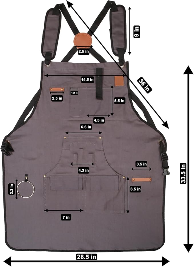 Woodworking Apron for Men - 9 Reinforced Pockets Durable Canvas Padded Cross Straps - Woodworking Gifts for Men