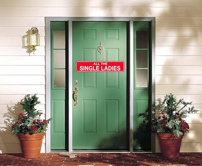 All The Single Ladies Sign - Chicken Hen Rustic Metal Street Sign or Door Name Plate Plaque Home Patio Garden Bar Farm House Garage Wall Decor Red Tin Signs 16 X 4 Inch