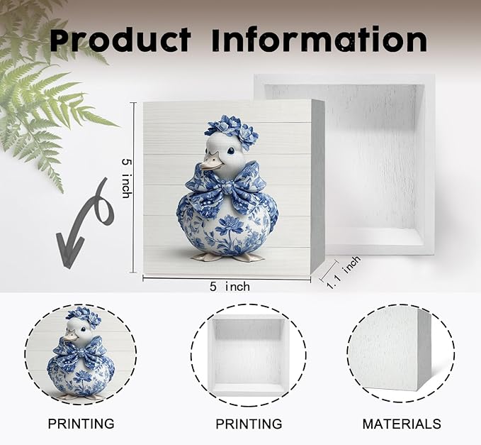 Blue And White Chinoiserie Grand Millenial Duck Decor Signs,Bow Blue Duck Floral Home Signs,Chinoiserie Porcelain Desk Decorations,Farmhouse Animal Office Kitchen Bathroom Decor