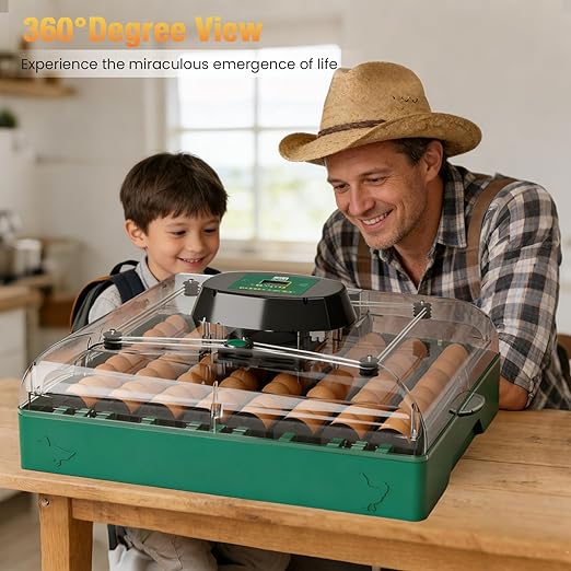 Egg Incubator for Chicken Eggs, 72 Egg Large Capacity with Automatic Egg Turner and Humidity Control, Egg Hatching Incubator for Chicken, Quail, Duck & Geese with Built-in Candler for Farm & Classroom