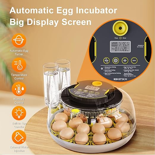 Incubator for Hatching Eggs-18 Egg Capacity, Automatic Egg Turner, Temperature & Humidity Control, 360° Viewing for Chicken, Duck and Quail Eggs