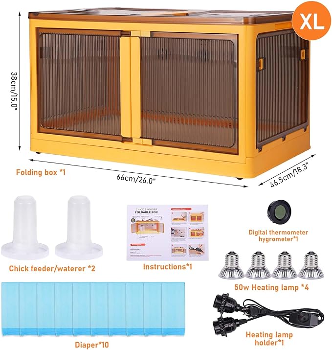 Chicken Brooder Box for Chicks with Feeder and Waterer, Chicken Brooder Heater Warms up to 30 Chicks, Poultry Breeding Box Suitable for Chick Duckling Parrot Lizard (26" L x 18" W x 14" H)