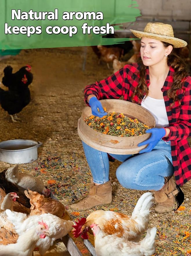 Chicken Nesting Herbs for Outdoor Indoor Chicken Coop - 21OZ Natural Egg-Laying Box Feed Herbs in Premixed 6 Dried Flower Herb for Freshening Bedding Promote Egg Production