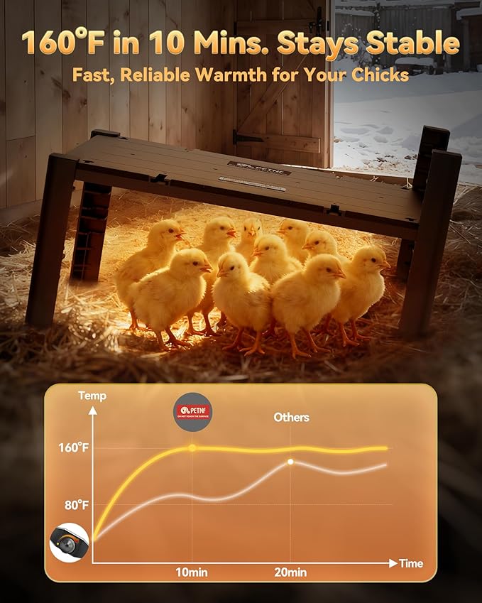 PETNF Chicken Coop Heater & Chick Heat Plate - 11.8x15.8in for Hen Warmth & 10-20 Chicks, 3-Way Adjustable Stand, 95-167°F 140W Efficient Heating, Durable Safe for Brooders/Coops, Farmers & Pet Owners