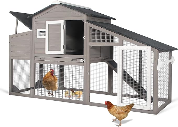Chicken Coop Large Wooden Chicken Tractor - with Wheels Waterproof Outdoor Hen House Poultry Cage Back Yard Chicken Coops with Run, Laying Boxes, and Removable Tray, for Chickens, Ducks, Rabbits
