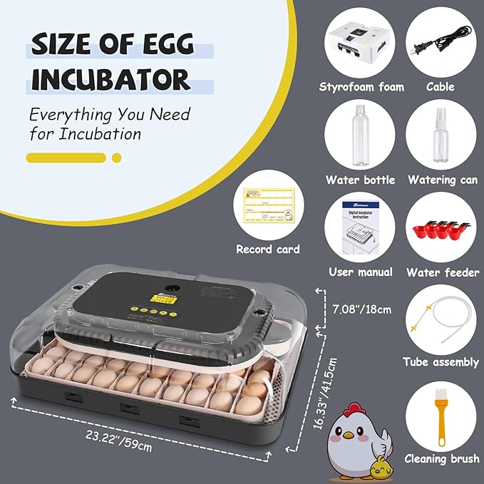 Sailnovo 70 Egg Incubator for Hatching Eggs with Auto Egg Turning and Auto Humidification, Temperature Control, Egg Candler, Large Incubator for Chicken, Duck, Goose, Pigeon, Quail, Parrot Eggs, Grey