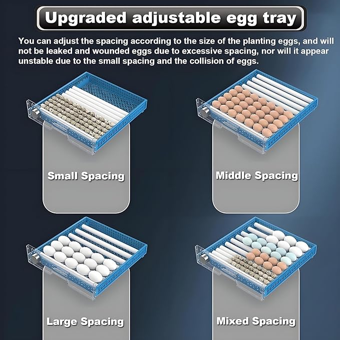 Egg Incubator - Automatic Turning, Humidity Control, Digital Display, for Hatching Chicken, Duck, Quail Eggs, Adjustable Capacity