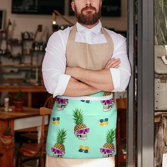 Half Apron with 3 Pockets Chef Cooking Kitchen Restaurant Aprons for Women Men