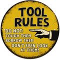 Vintage Metal Signage, 8 x 8 inches, Funny Tool Rules Round Metal Sign Don't Garage Decor for Man Cave Room Wall Decorative Home Tin Sign