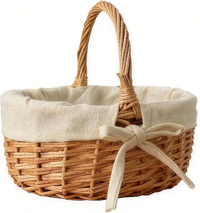 Small Wicker Basket Wicker Picnic Basket Storage Basket Bread Basket, Eggs Candy Basket for Candy Harvesting Photography Prop