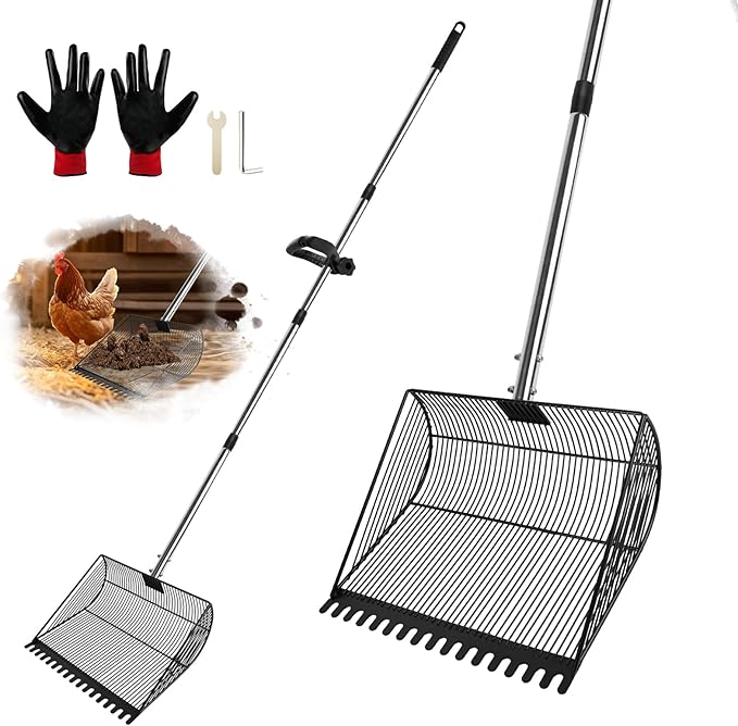13-inch Sand-Grade Chicken Poop Scooper, Large Adjustable Metal Poultry House Manure Scoop, Chicken Poop Scooper Suitable for Cleaning Chicken Coops, Stables, Gardens, and Small Farms