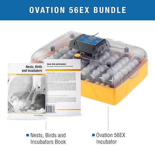 Brinsea Ovation 56 EX Egg Incubator and Book, Automatic Egg Turning and Humidity Control for Hatching 56 Chicken, Duck, Other Bird Eggs, Precision Digital Controls