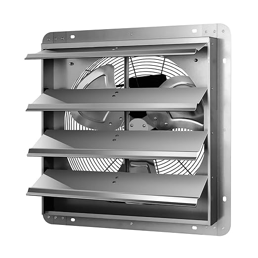 Simple Deluxe 18 Inch Wall Mounted Shutter Exhaust Fan, Aluminum, 1400 RPM, 2000 CFM, for Greenhouse, Attic, Garage, Louvered Vent, Plant, Silver
