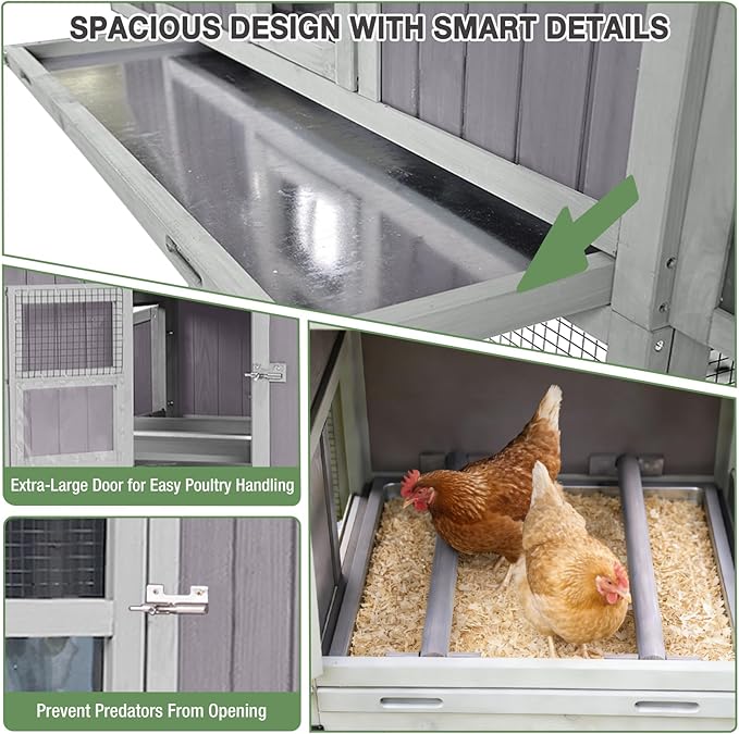 Large Chicken Coop for 6-8 Chickens, Double Folding Wooden Chicken House with 2 Nesting Boxes, Reinforced Iron Frame, Pull-Out Tray & Waterproof Roof, Outdoor Poultry Cage