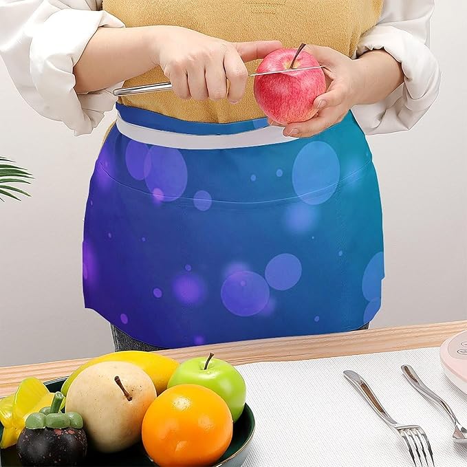 Unisex Chef Waiter Apron Waist Half Short Serving Aprons with 3 Pockets