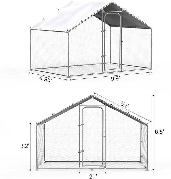 ORANLAND Large Metal Chicken Coop, Spire Chicken Runs for Yard with Cover, Walk in Chicken Coop with Security Lock and Waterproof Cover for Outdoor Farm Use