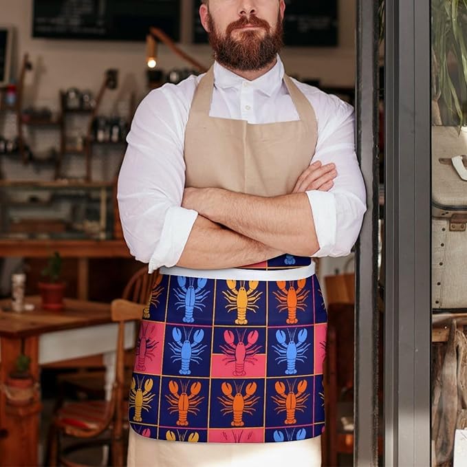 Unisex Chef Waiter Apron Waist Half Short Serving Aprons with 3 Pockets