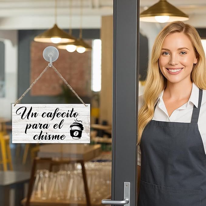 Coffee Bar Decor Sign, Un Cafecito Para el Chisme Decoration, Vintage Kitchen Decor, Funny Home Hanging Decors, Farmhouse Coffee Bar Decoration with Rope Hanging 12 x 6 Inches