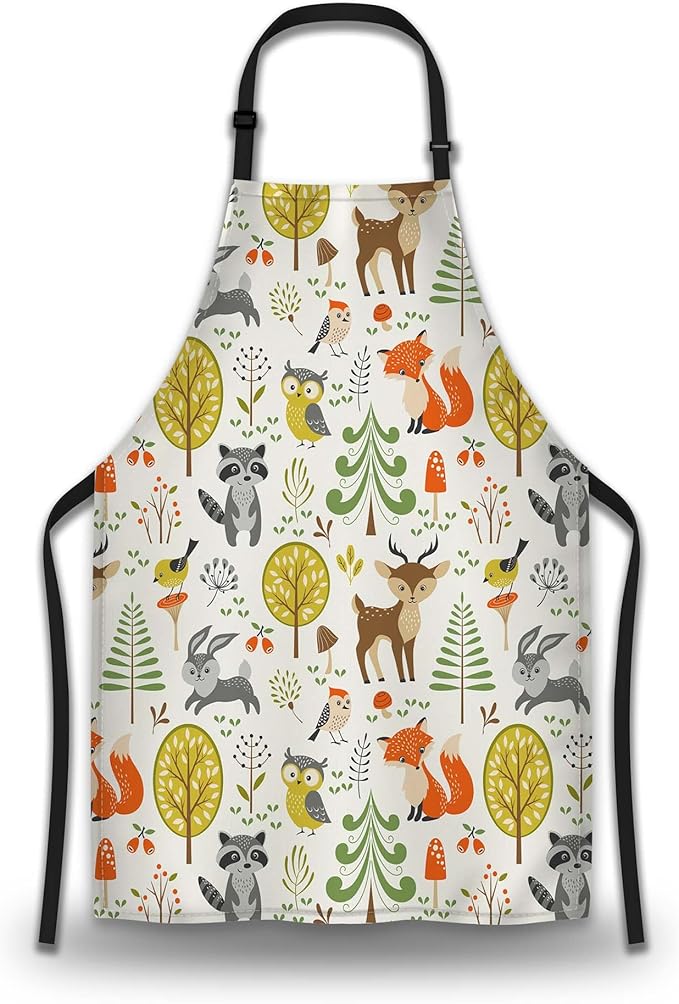 Gardening Apron for Women Cute Woodland Animals Cooking Aprons for Men for Kitchen Cooking Restaurant BBQ Painting Crafting 27” (W) x 31” (H), Waterproof Apron