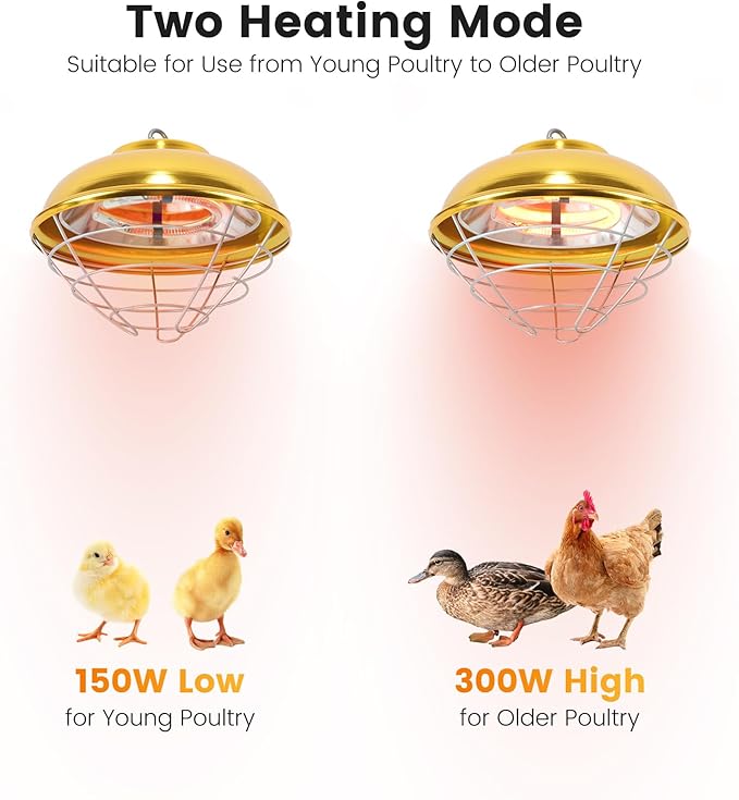 Hanging Chicken Coop Heater, 300W 2 Heating Levels Premium Waterproof Heaters for Chicks Brooder Pen, Duck, Pet House, Poultry, Greenhouse Plant