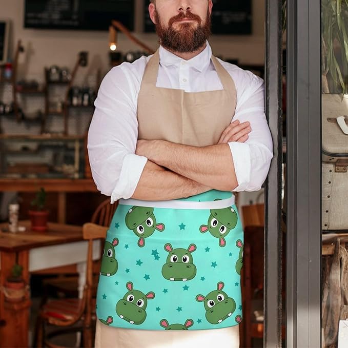 Unisex Apron for Cooking Server Waitress Half Waist Apron with 3 Pockets