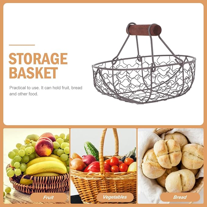 FAVOMOTO Easter Wire Egg Basket, Farmhouse Vintage Fresh Eggs Holder with Handle Kitchen Countertop Storage Container for Collecting Fruit Bread Farmhouse Kitchen Decor