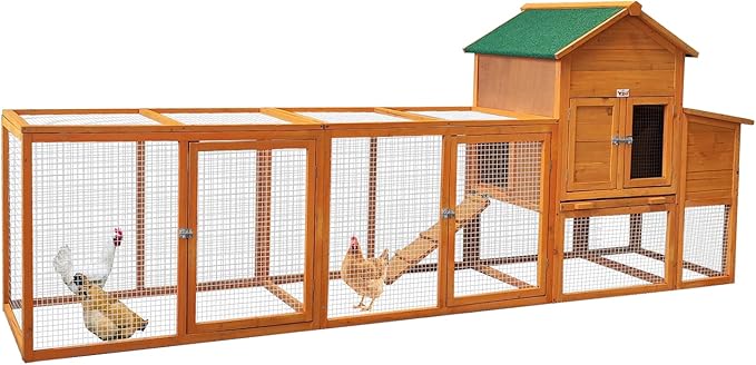 RUNVA Large Chicken Coop with Run, Wooden Hen House for 2-6 Chickens,Poultry Pet Hutch with Nesting Box