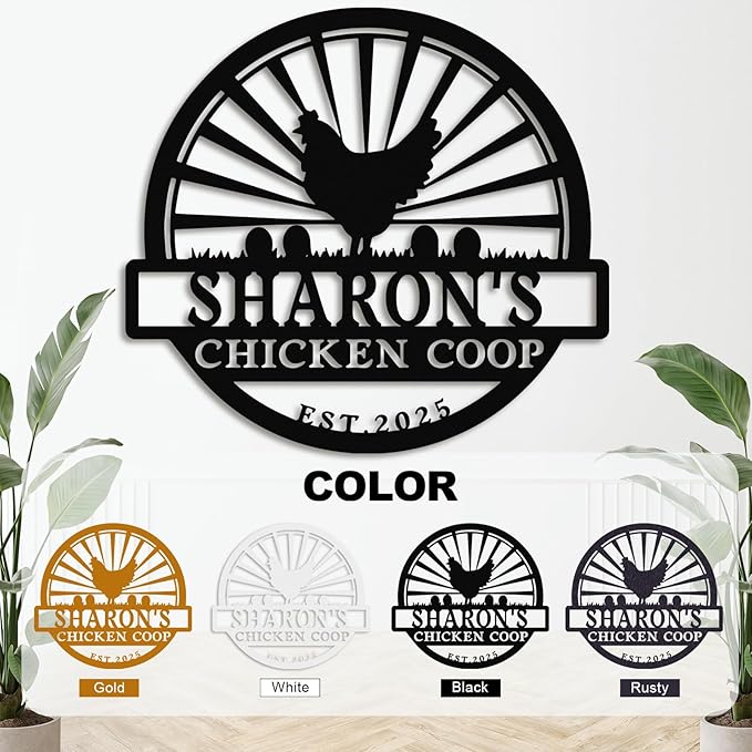 Personalized Chicken Coop Sign – Custom Metal Name Farm Sign, Outdoor Hen House Décor, Rustic Garden Lawn Plaque, Customizable Chicken Farm Sign with Name & Established Date, Unique Gift