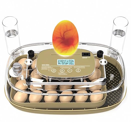 24 Egg Incubator with Temperature Control & Humidity Monitoring, Automatic Egg Turner, Built-in Egg Candler, 360° Clear View for Hatching Chicken, Duck, Quail Eggs - Ideal for Home, Classroom, Farm