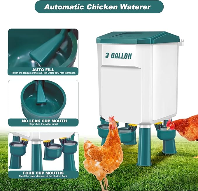 Chicken Feeder and Waterer Set with 3 Gallon/26.4 Pounds, Automatic Chick Feeder and Waterer Set No Waste, Poultry Feeder Large for Hens/Ducks/Poultry