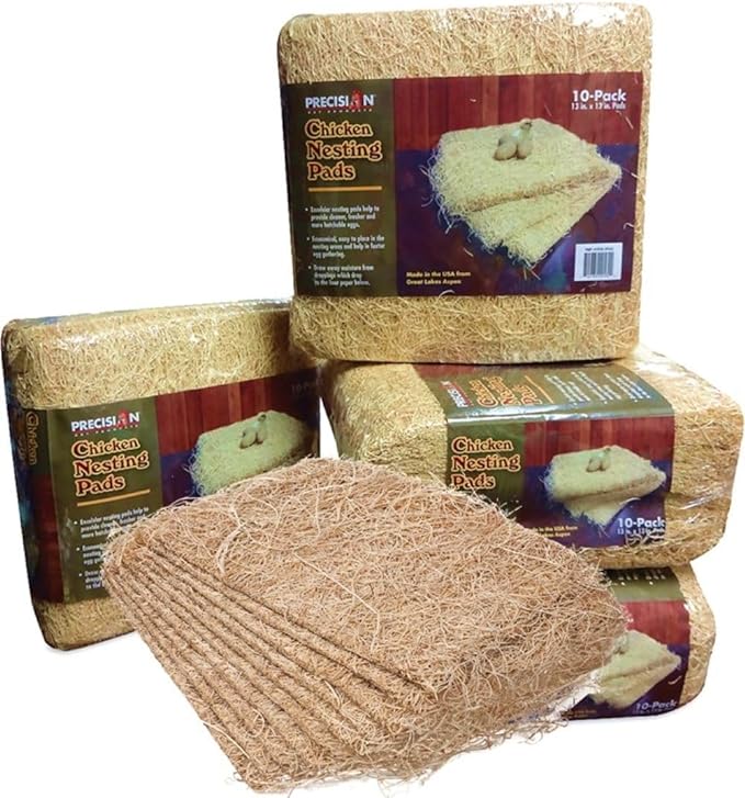 PRECISION PET Chicken Nesting Pads by Petmate – 13” x 13” Premium Chicken Bedding Fit Most Nesting Boxes – 10 Pack,Beige, Made in USA