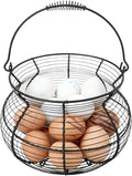 Wire Egg Gathering Basket - Farmhouse Metal Storage Holder, Vintage Chicken Coop Carrier with Wooden Handle Grip | Fresh Eggs Gatheringg Baskett for Kitchen Pantry Decor