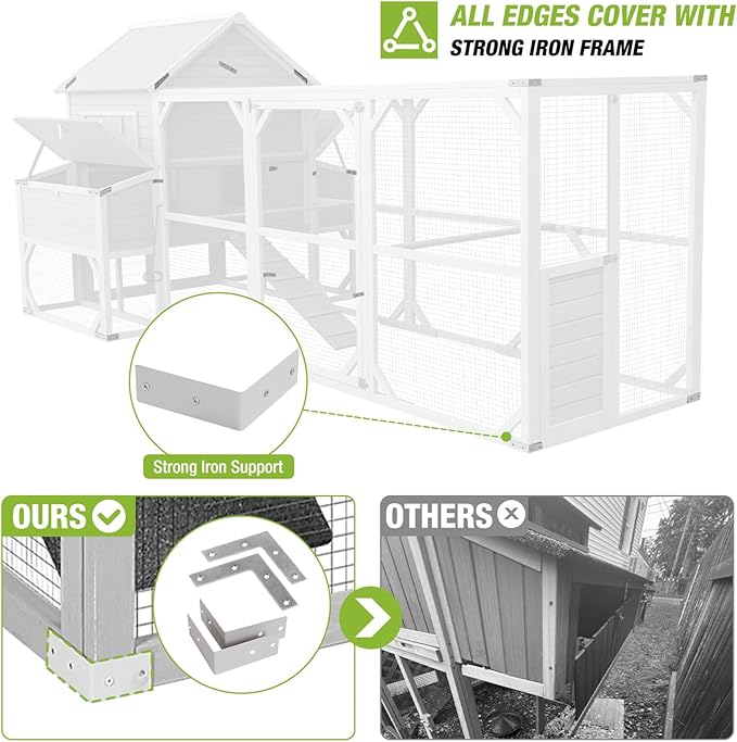 GUTINNEEN Chicken Coop Extra Large Chicken House with Run for 8-10 Chickens Hen House Poultry Cage Outdoor with Nesting Box,Strong Inron Edge