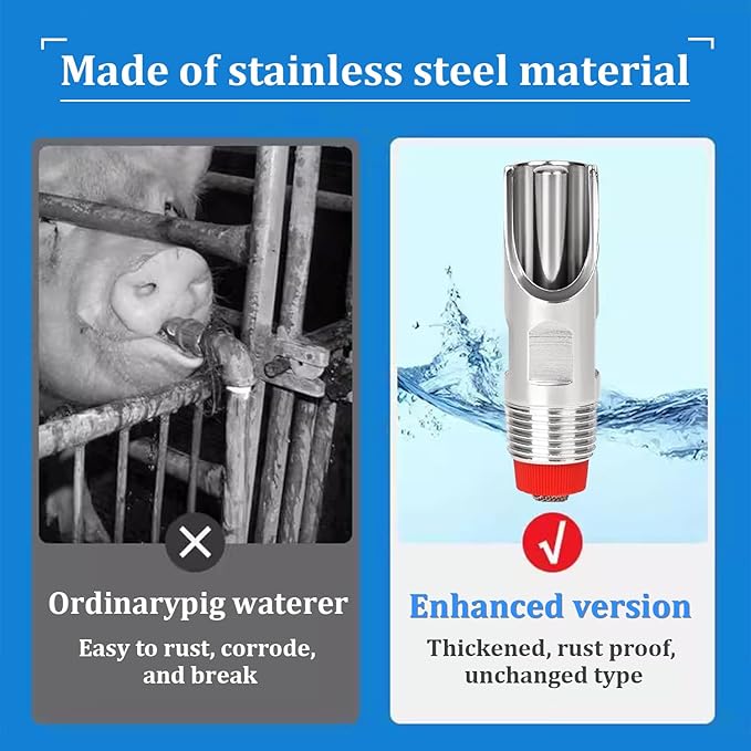 3 Pcs Pig Nipple Drinkers Kit Auto Pig Watering System Stainless Steel with 3 Pcs Plastics Water Tank Connector 1Pcs Hole Opener for Pig Goats Swine Piglets Drinking (3pcs, Plastics)