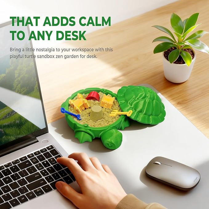 Mini Turtle Sandbox Zen Garden for Desk, Desktop Turtle Sandbox with Lid on The Go for Office Stress Relief, Funny Zen Garden Kit Desk Accessories Gifts for Coworkers Boss