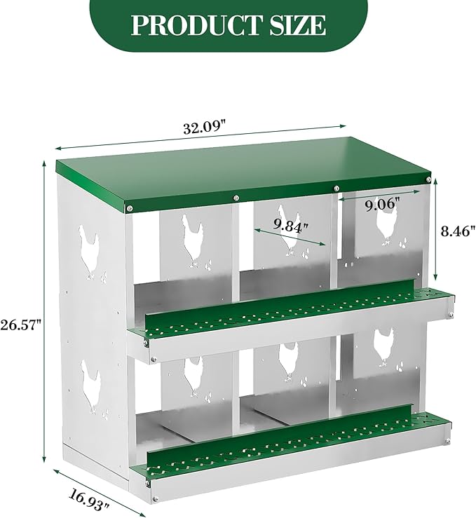 6 Holes Chicken Nesting Boxes, Nesting Boxes for Chickens, Easy to Clean and Install, Chicken Laying Box for Outdoor Chicken Coop Farm Yard, Green
