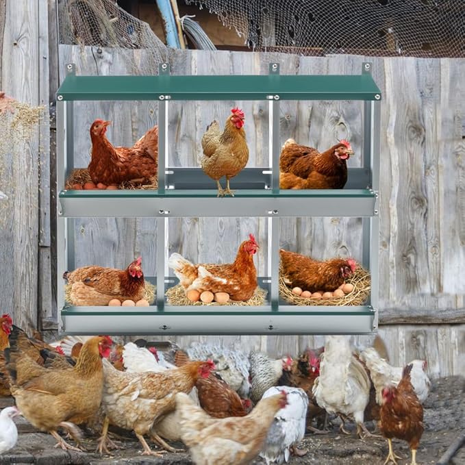 Green Chicken Nesting Box for Laying Eggs – Roll Away Poultry Nest, Durable & Easy-Clean Hen Egg Box for Coops, Secure & Comfortable (6-Hole,Green)