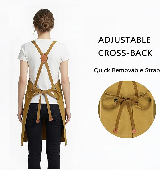 ZOMAO Chef Apron for Women Men with Large Pockets, Cotton Canvas Cross Back Waterproof Work Aprons for Kitchen Cooking Bib