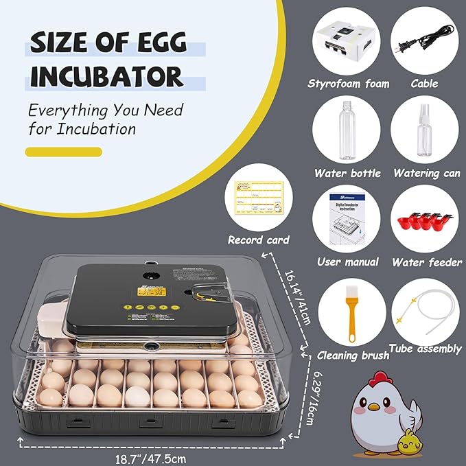 Sailnovo 56 Egg Incubator for Hatching Eggs with Automatic Egg Turning and Auto Humidification, Temperature Control, Egg Candler, Incubator for Chicken Eggs, Gray