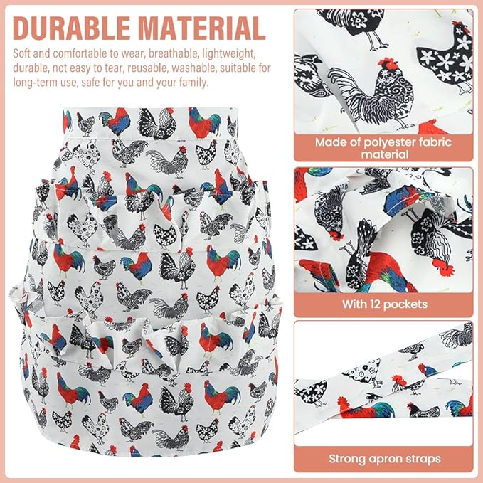 Egg Apron,Egg Collecting Apron Polyester,12 Pockets Egg Apron for Fresh Eggs,Egg Gathering Apron for Chicken Duck Goose Eggs