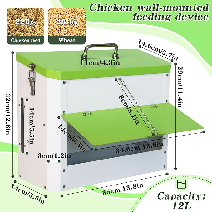 Automatic Chicken Feeder Hanging 22lb Capacity No-Waste Gravity Poultry Feeding Trough for Hens, Roosters, Ducks and Goose Coops