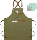 ZOMAO Chef Apron for Women Men with Large Pockets, Cotton Canvas Cross Back Waterproof Work Aprons for Kitchen Cooking Bib