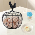 Farmhouse Rooster Egg Basket for Fresh Eggs, Black Metal Wire Egg Holder, Holds 25-35 Eggs, Rustic Kitchen Countertop Decor with Removable Lid & Handles - Bonus Set of 4 Silicone Egg Poachers