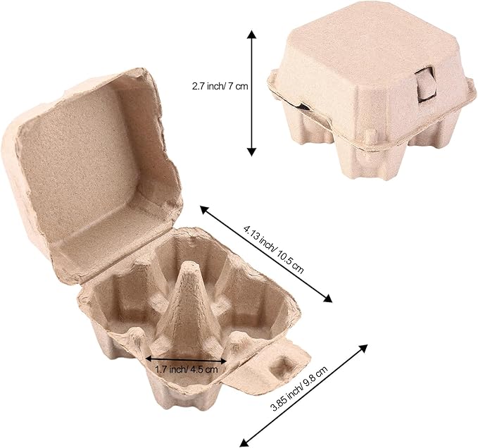 100 Pack Egg Cartons Bulk Pulp 2x2, 4 Cell Containers Vintage Easter, 1/3 Dozen Sturdy Natural Paper Holder Box for Storage Fresh Chicken Huevo